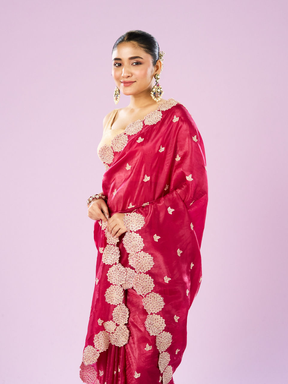 Mohey Women Royal Rani Organza Saree