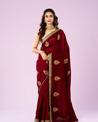 Mohey Women Maroon Majesty Silk Saree