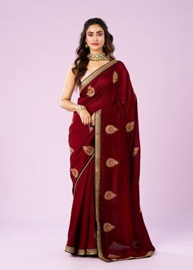 Mohey Women Maroon Majesty Silk Saree