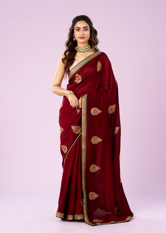 Mohey Women Maroon Majesty Silk Saree