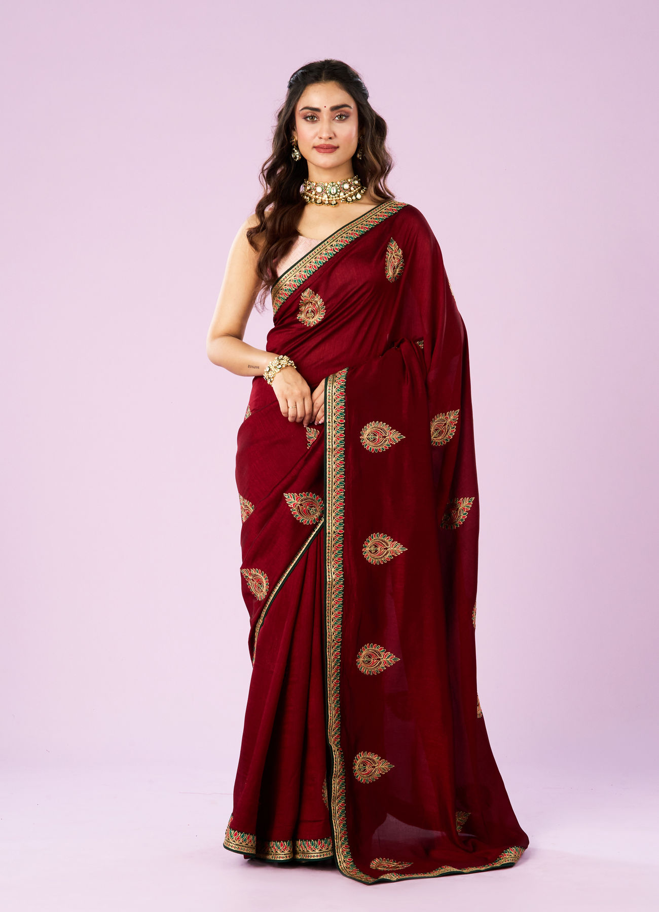 Mohey Women Maroon Majesty Silk Saree