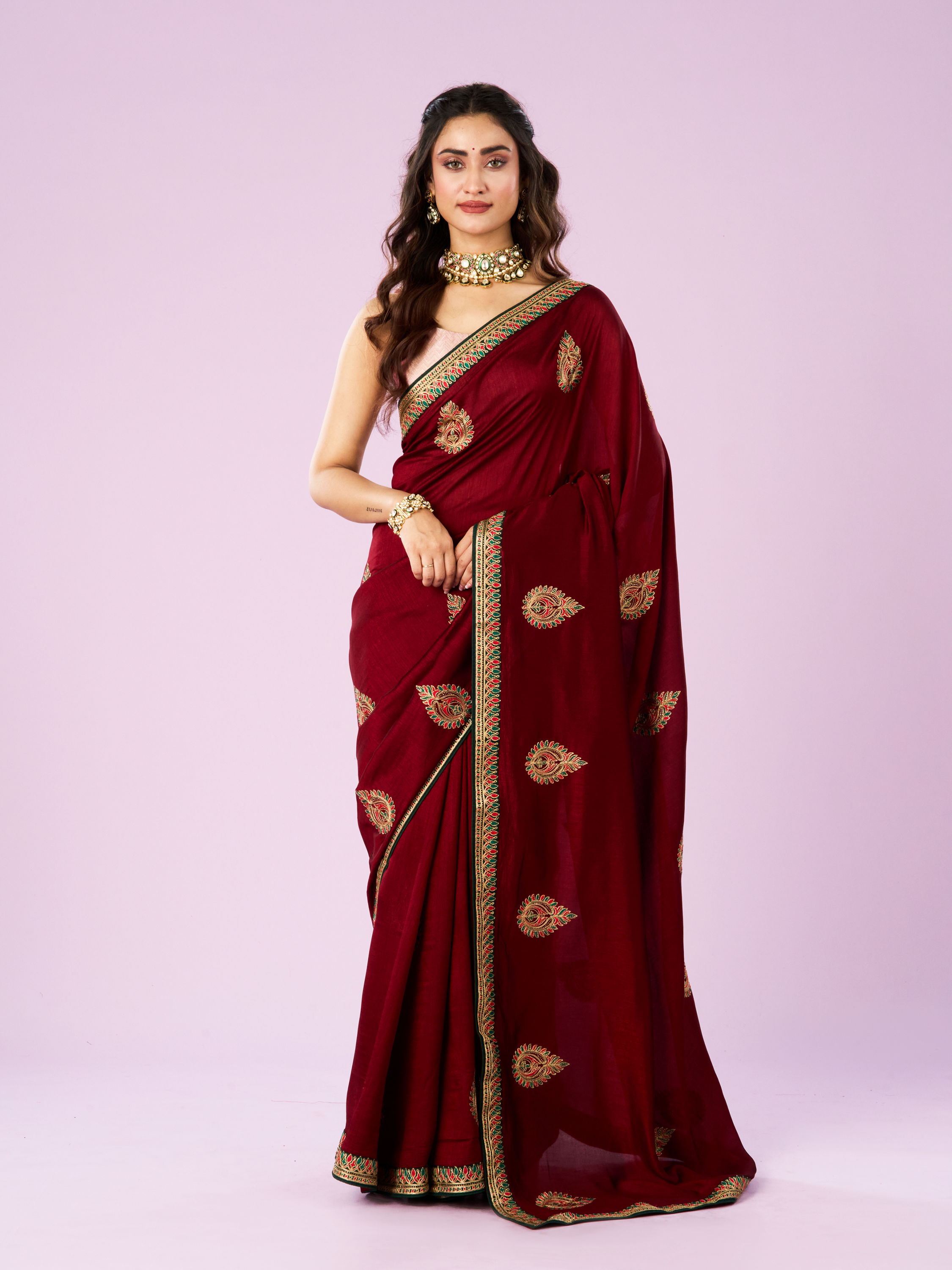 Mohey Women Maroon Majesty Silk Saree