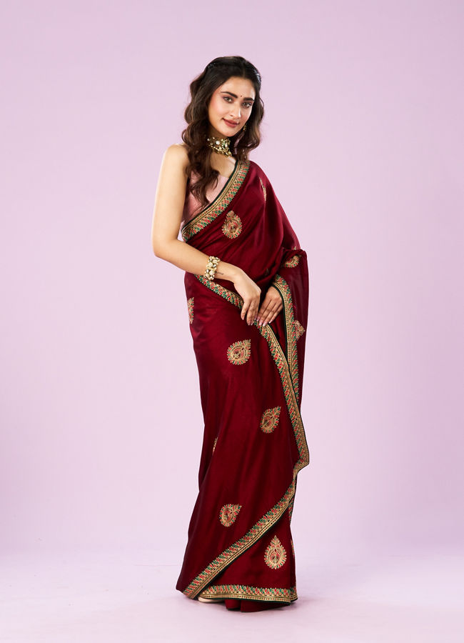Mohey Women Maroon Majesty Silk Saree