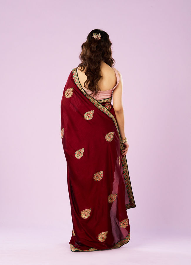 Mohey Women Maroon Majesty Silk Saree