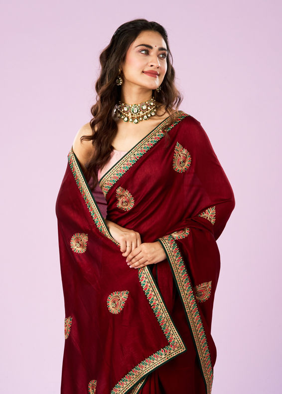 Mohey Women Maroon Majesty Silk Saree