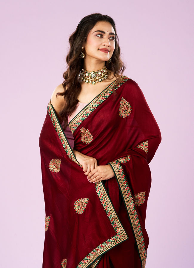Mohey Women Maroon Majesty Silk Saree