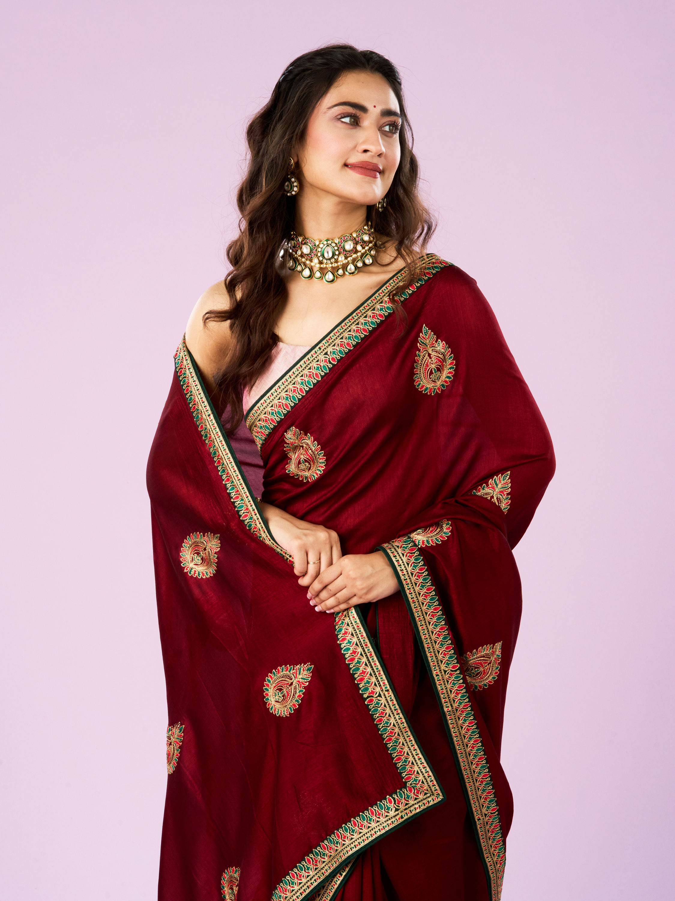 Mohey Women Maroon Majesty Silk Saree