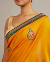 Mohey Women Mustard Yellow Buta Embroidered Saree with Intricate Borders And Rhinestone Work