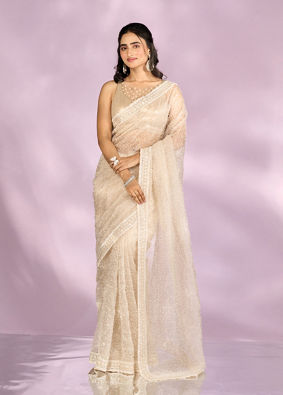 Mohey Women Elegance Redefined Cream Saree