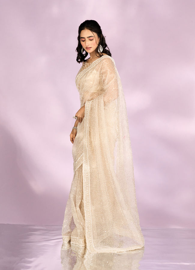 Mohey Women Elegance Redefined Cream Saree