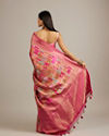 Mohey Women Rani Pink Grid Patterned Saree with Peacock Motifs