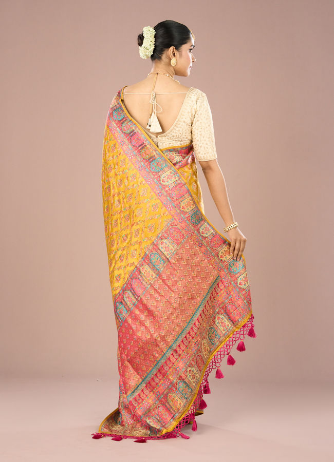 Mohey Women Mustard Yellow Satin Saree