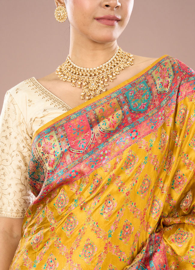 Mohey Women Mustard Yellow Satin Saree