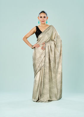 Mohey Women Cream Satin Cocktail Saree