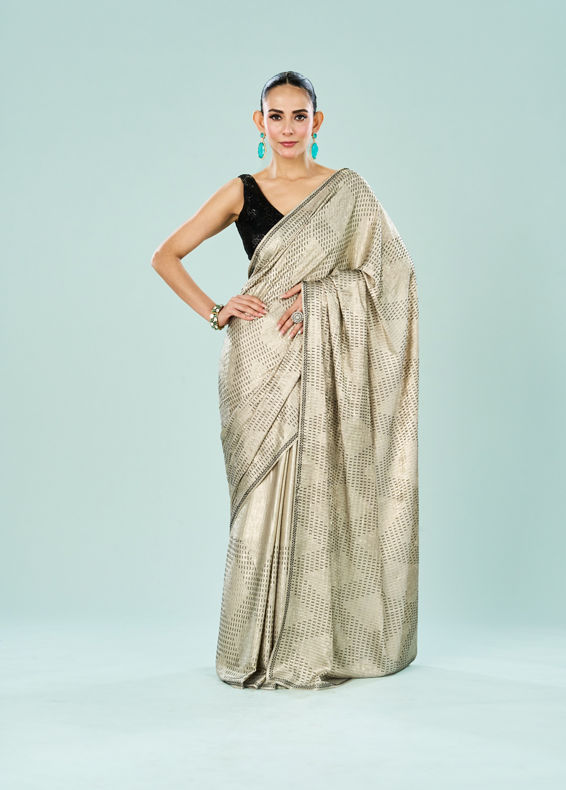 Mohey Women Cream Satin Cocktail Saree