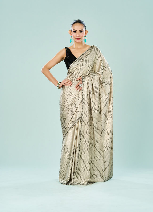 Mohey Women Cream Satin Cocktail Saree