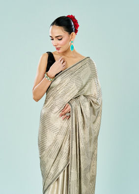 Mohey Women Cream Satin Cocktail Saree