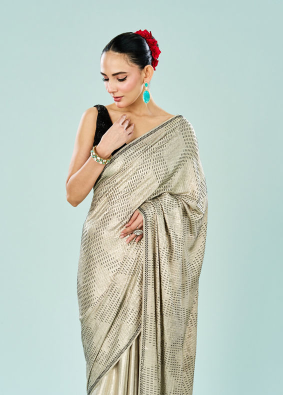 Mohey Women Cream Satin Cocktail Saree