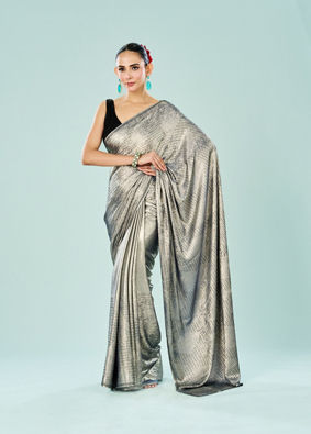 Mohey Women Elegant Grey Satin Saree