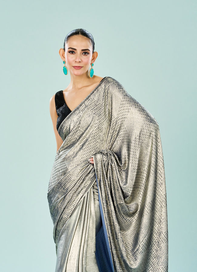 Mohey Women Elegant Grey Satin Saree