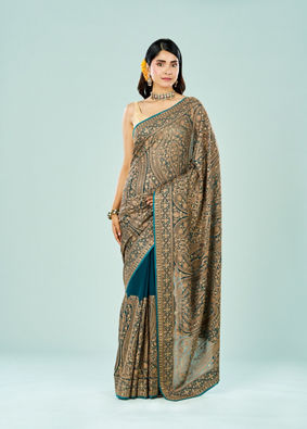 Mohey Women Elegant Rama Green Georgette Saree