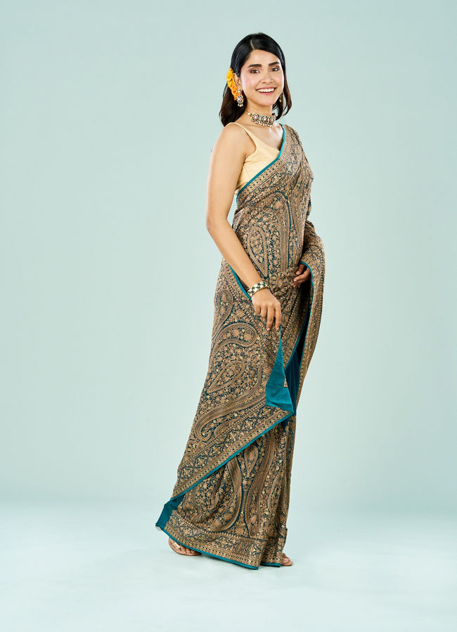 Mohey Women Elegant Rama Green Georgette Saree