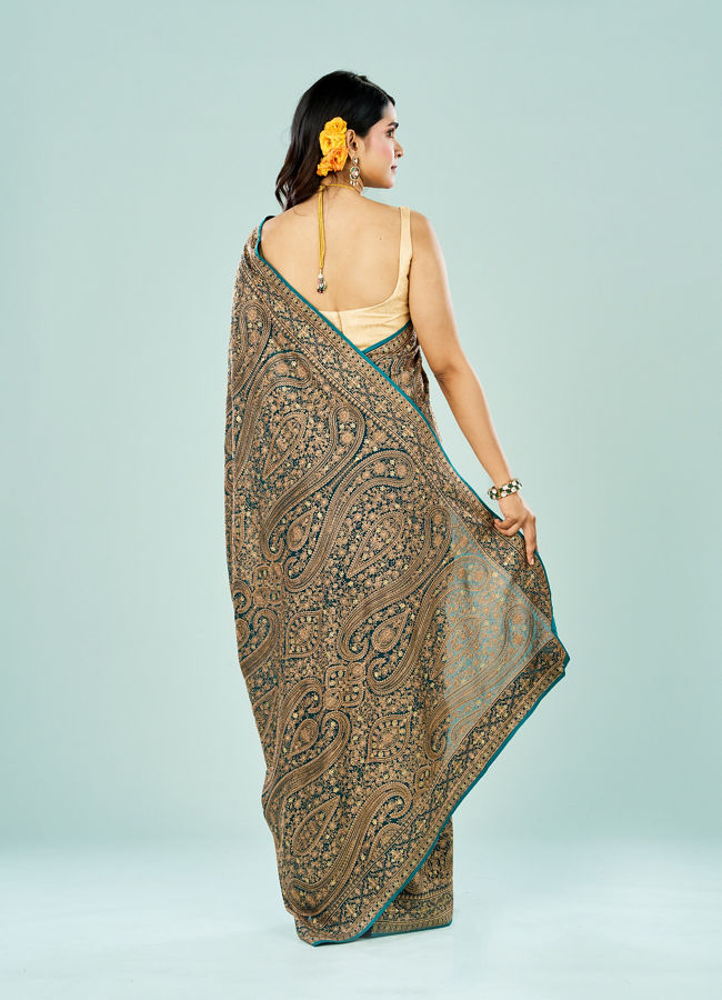 Mohey Women Elegant Rama Green Georgette Saree