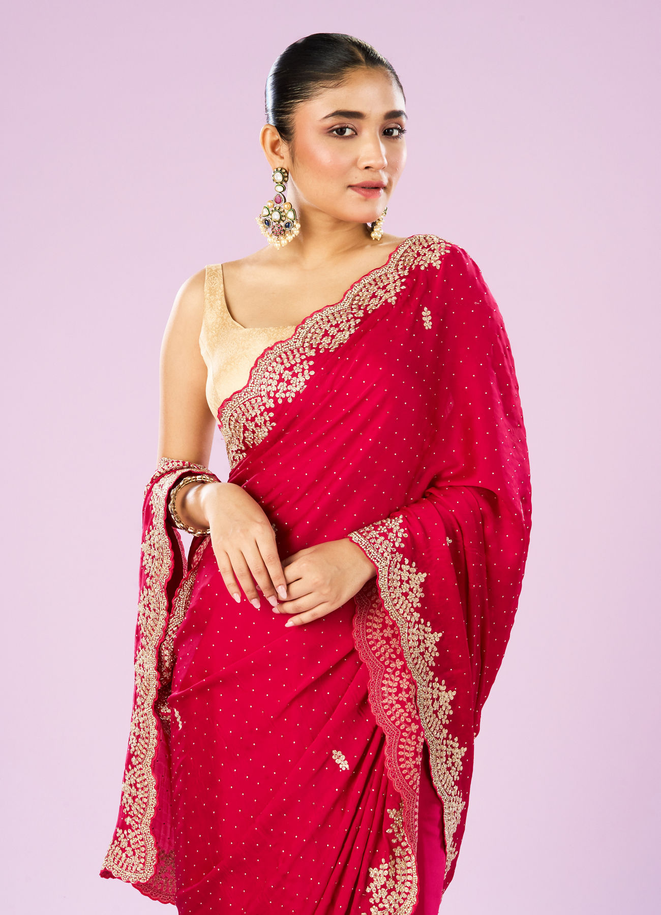 Mohey Women Radiant Rani Pink Saree