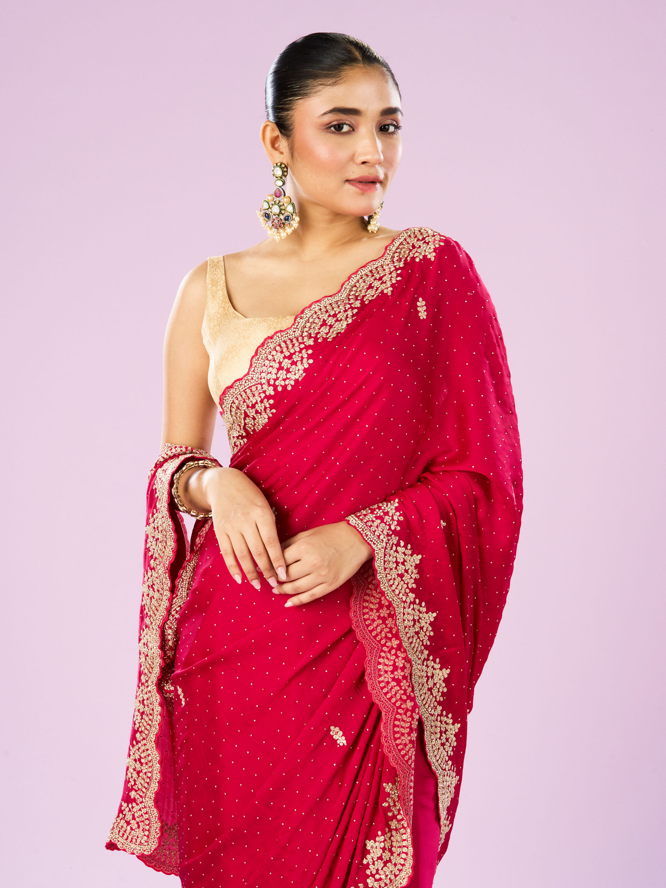 Mohey Women Radiant Rani Pink Saree