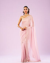Mohey Women Elegant Pink Organza Saree