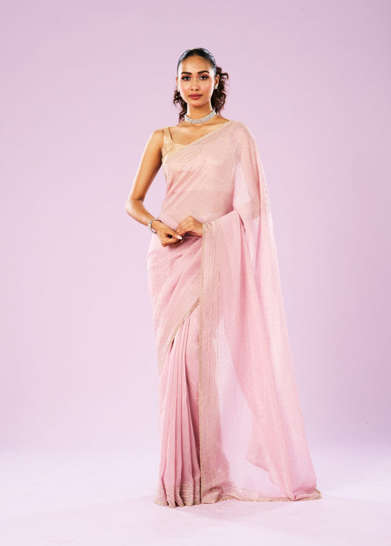 Mohey Women Elegant Pink Organza Saree