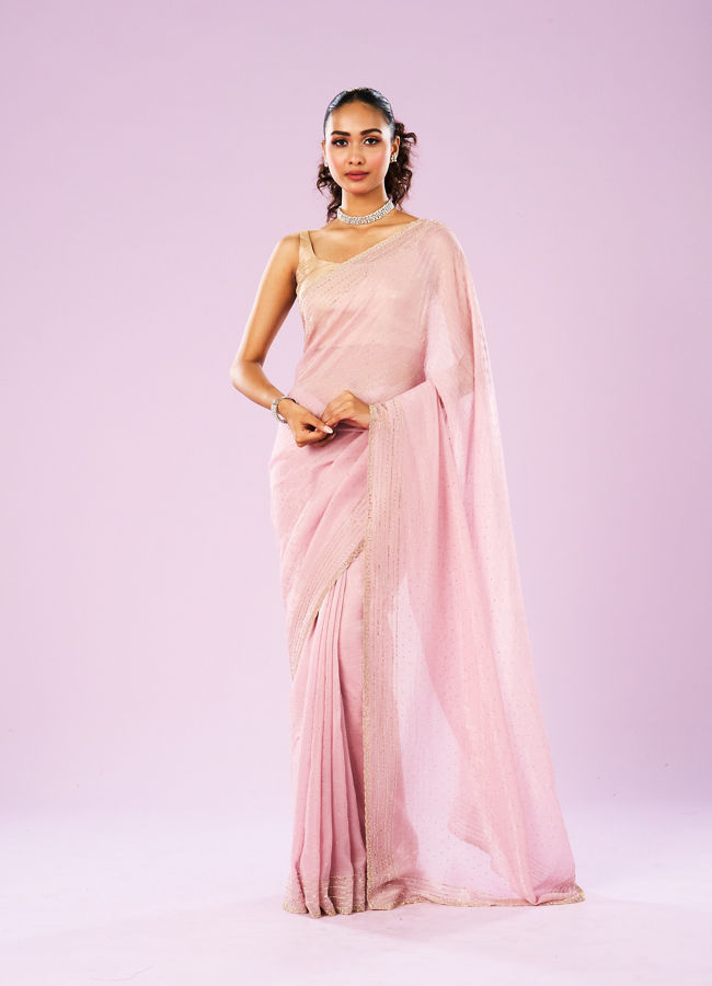 Mohey Women Elegant Pink Organza Saree
