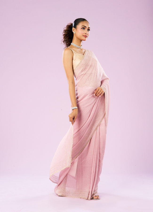 Mohey Women Elegant Pink Organza Saree