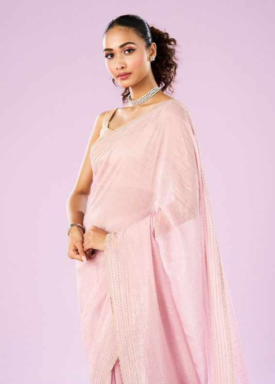 Mohey Women Elegant Pink Organza Saree