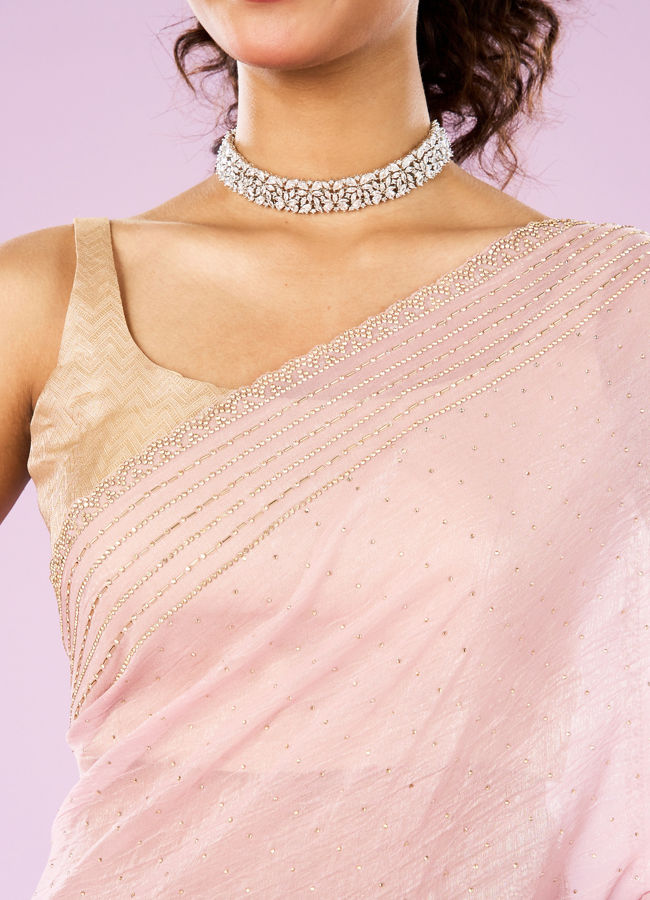 Mohey Women Elegant Pink Organza Saree