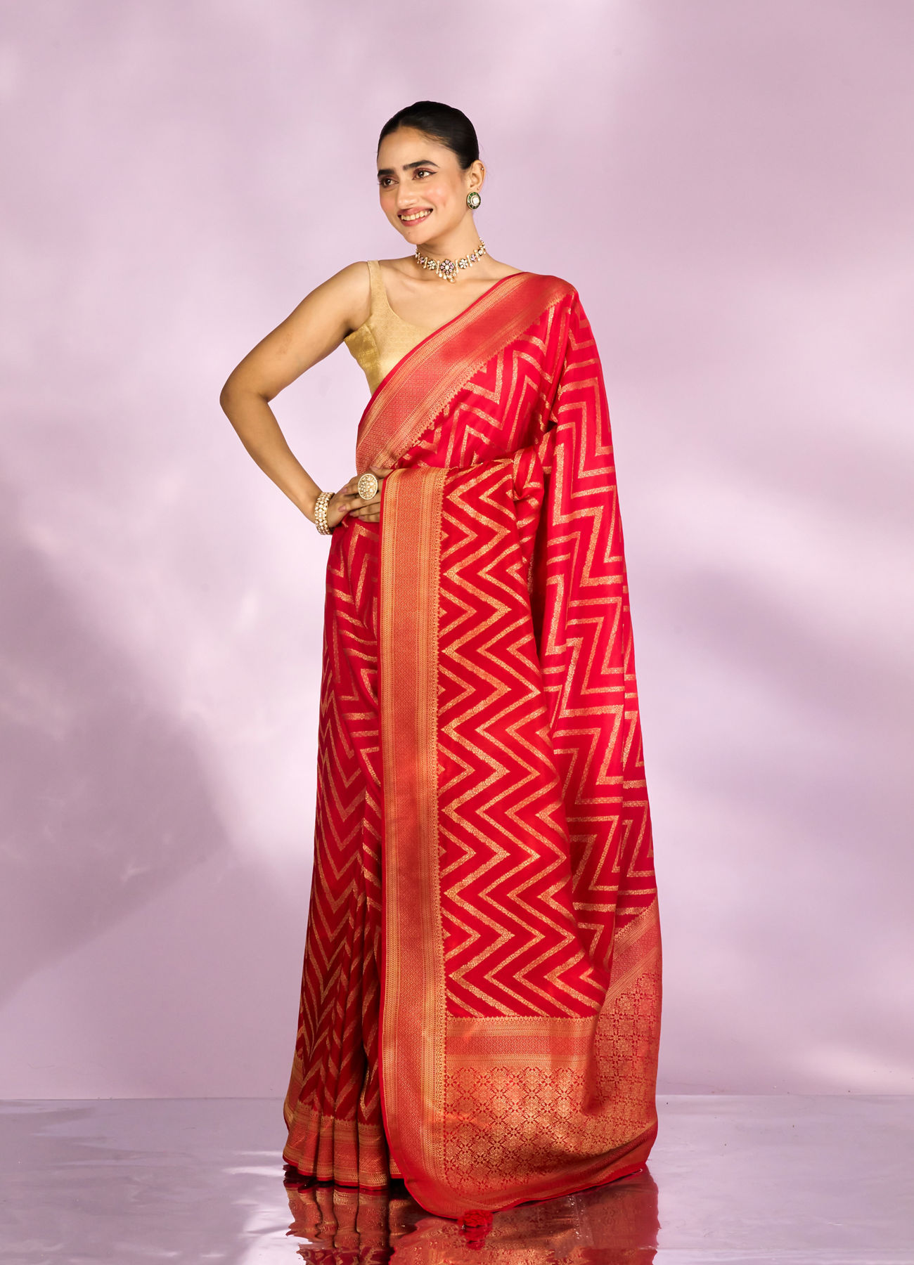 Mohey Women Glamorous Red Celebration Saree