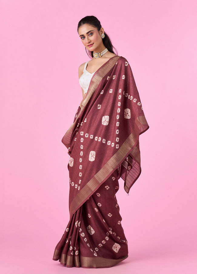 Mohey Women Brown Art Silk Splendor Saree