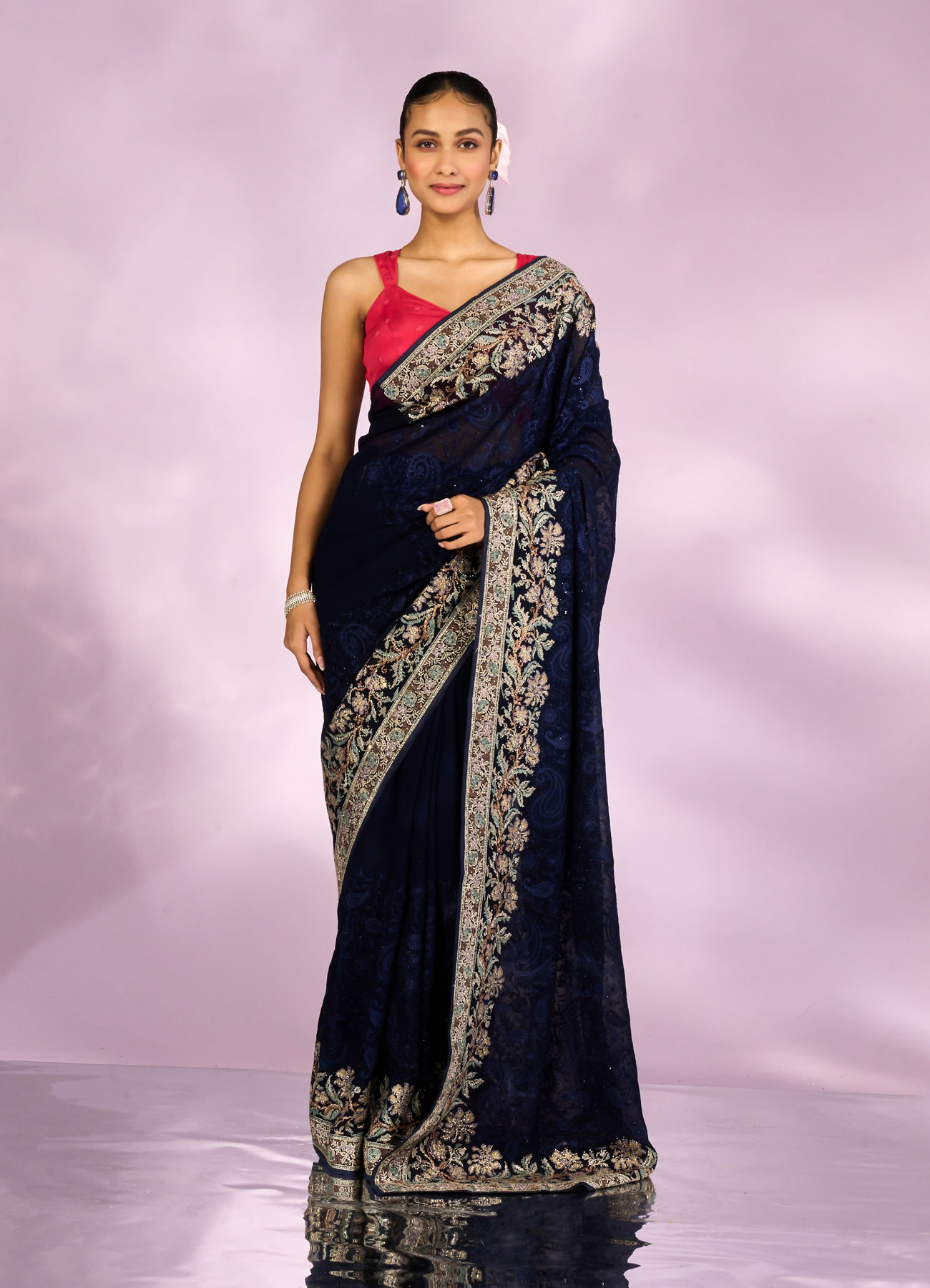 Mohey Women Indigo Blue Elegance Georgette Saree