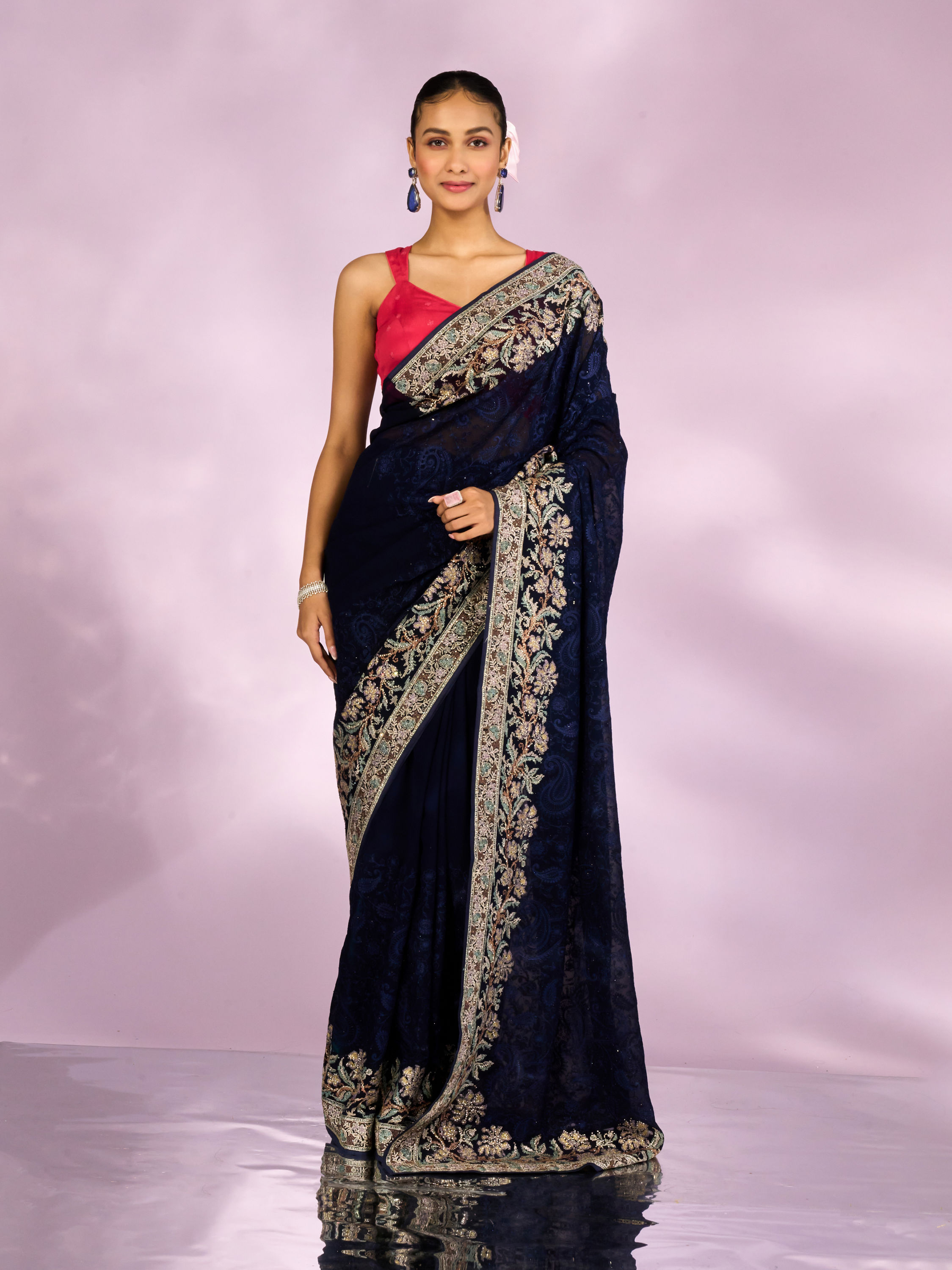 Mohey Women Indigo Blue Elegance Georgette Saree