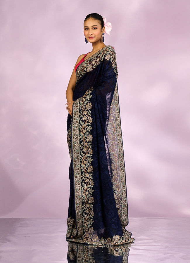 Mohey Women Indigo Blue Elegance Georgette Saree