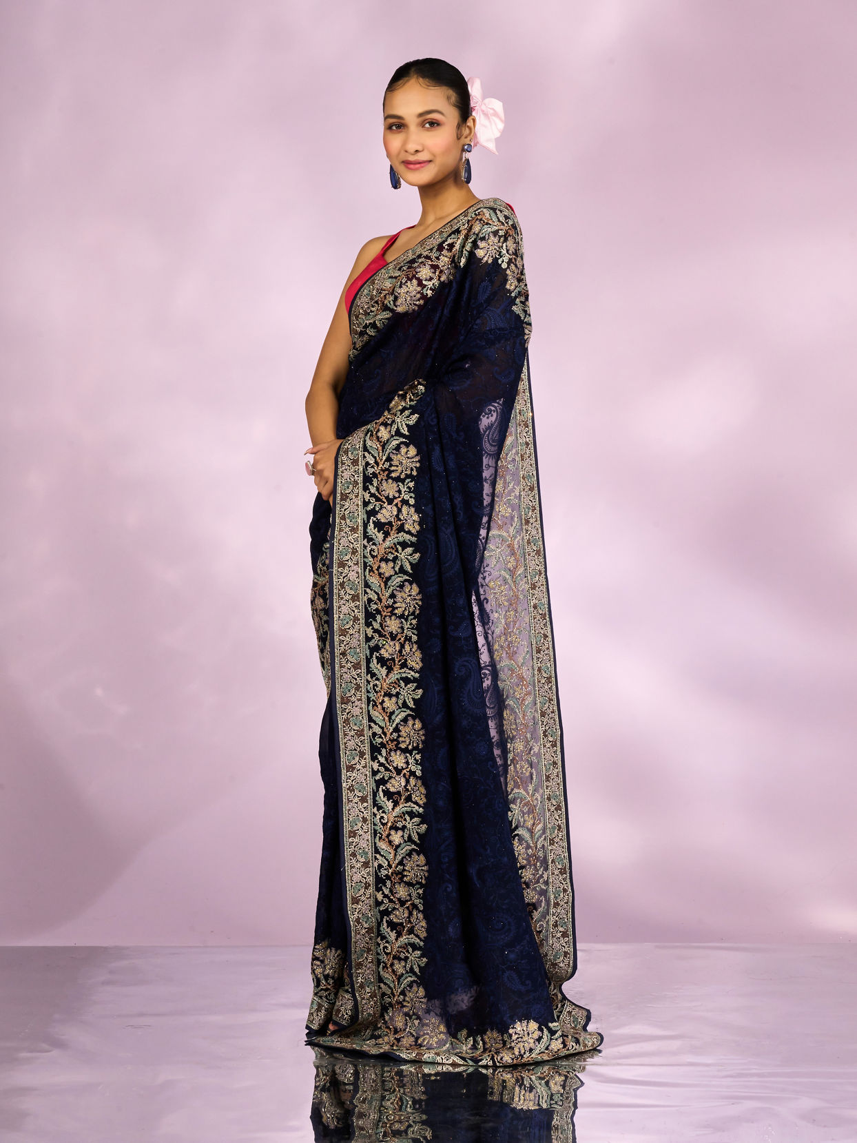 Mohey Women Indigo Blue Elegance Georgette Saree