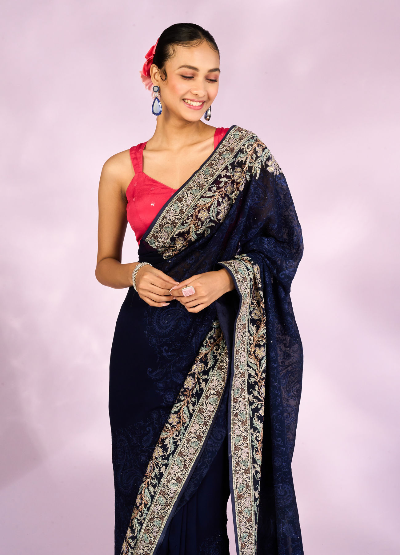 Mohey Women Indigo Blue Elegance Georgette Saree