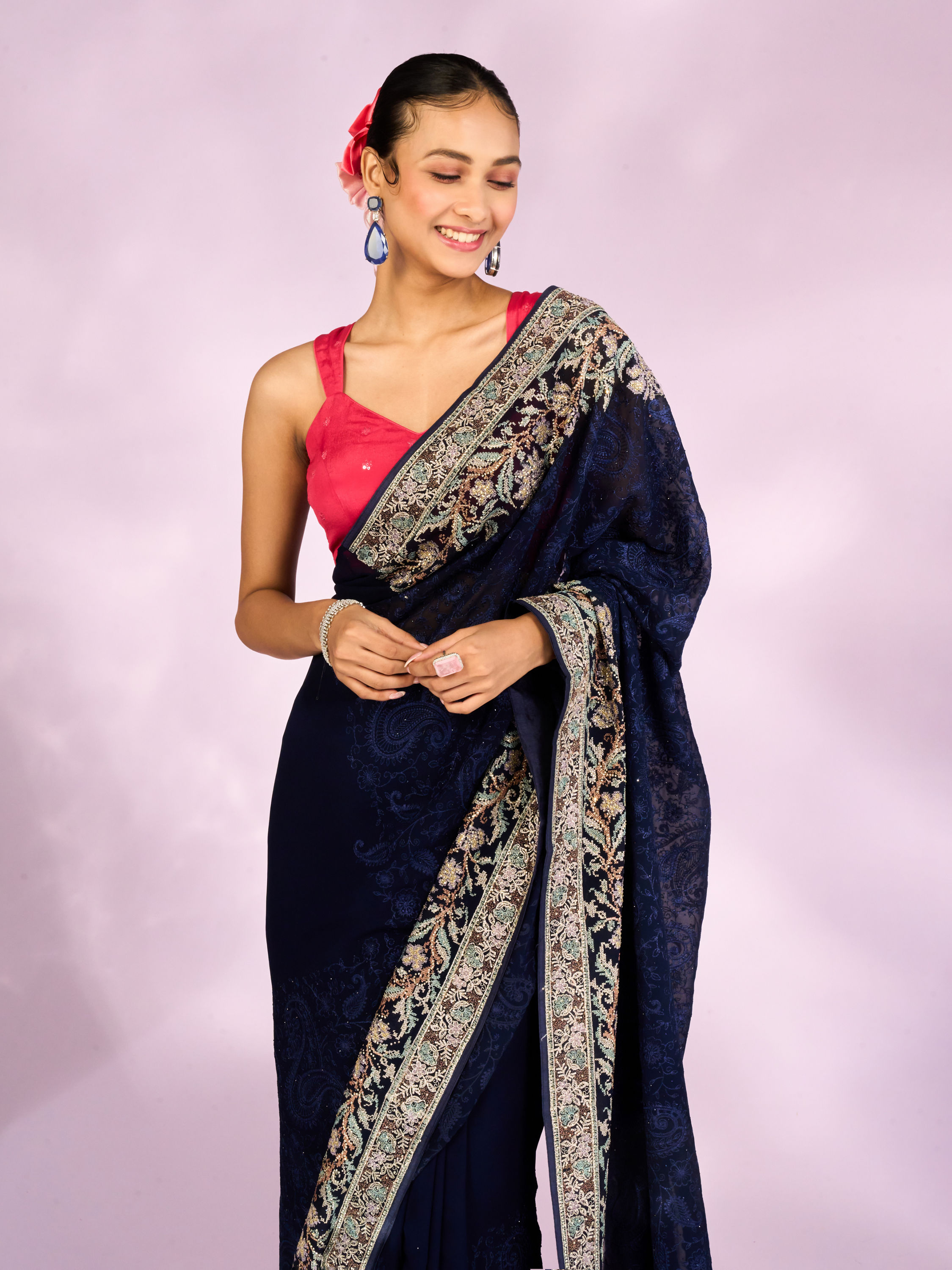 Mohey Women Indigo Blue Elegance Georgette Saree