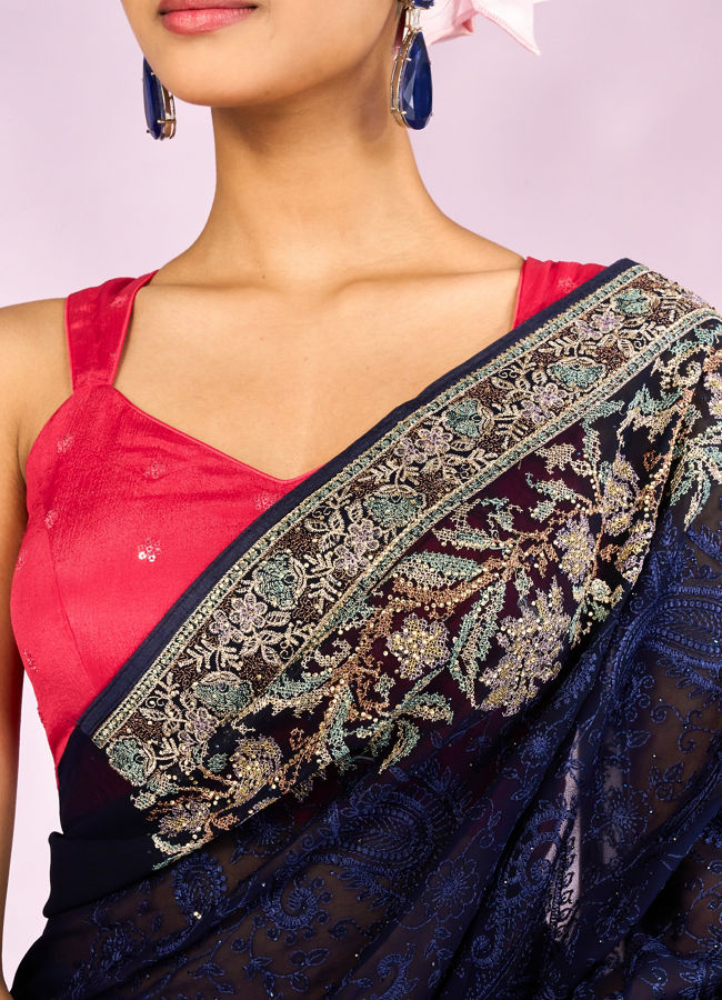 Mohey Women Indigo Blue Elegance Georgette Saree