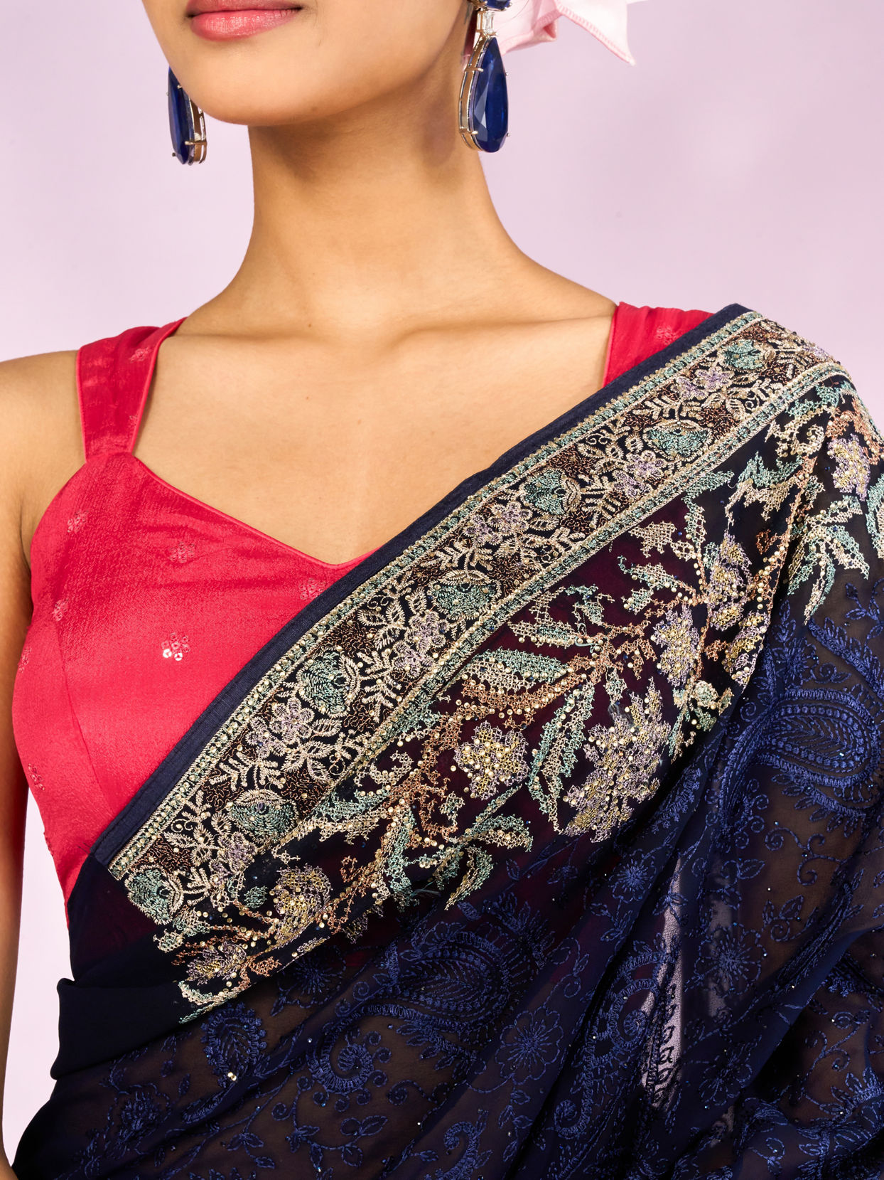 Mohey Women Indigo Blue Elegance Georgette Saree