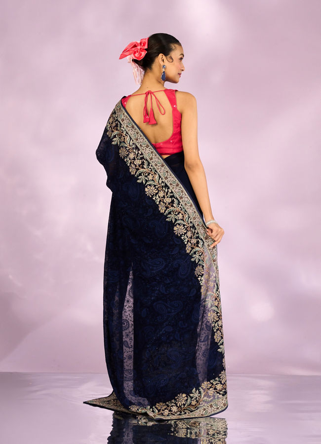 Mohey Women Indigo Blue Elegance Georgette Saree