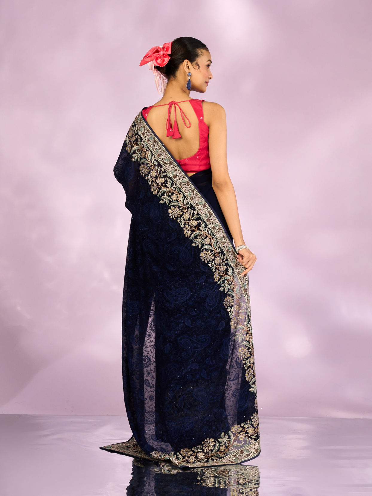 Mohey Women Indigo Blue Elegance Georgette Saree