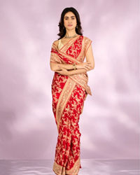 Mohey Women Radiant Red Blossom Bridal Saree