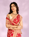 Mohey Women Radiant Red Blossom Bridal Saree