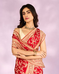 Mohey Women Radiant Red Blossom Bridal Saree